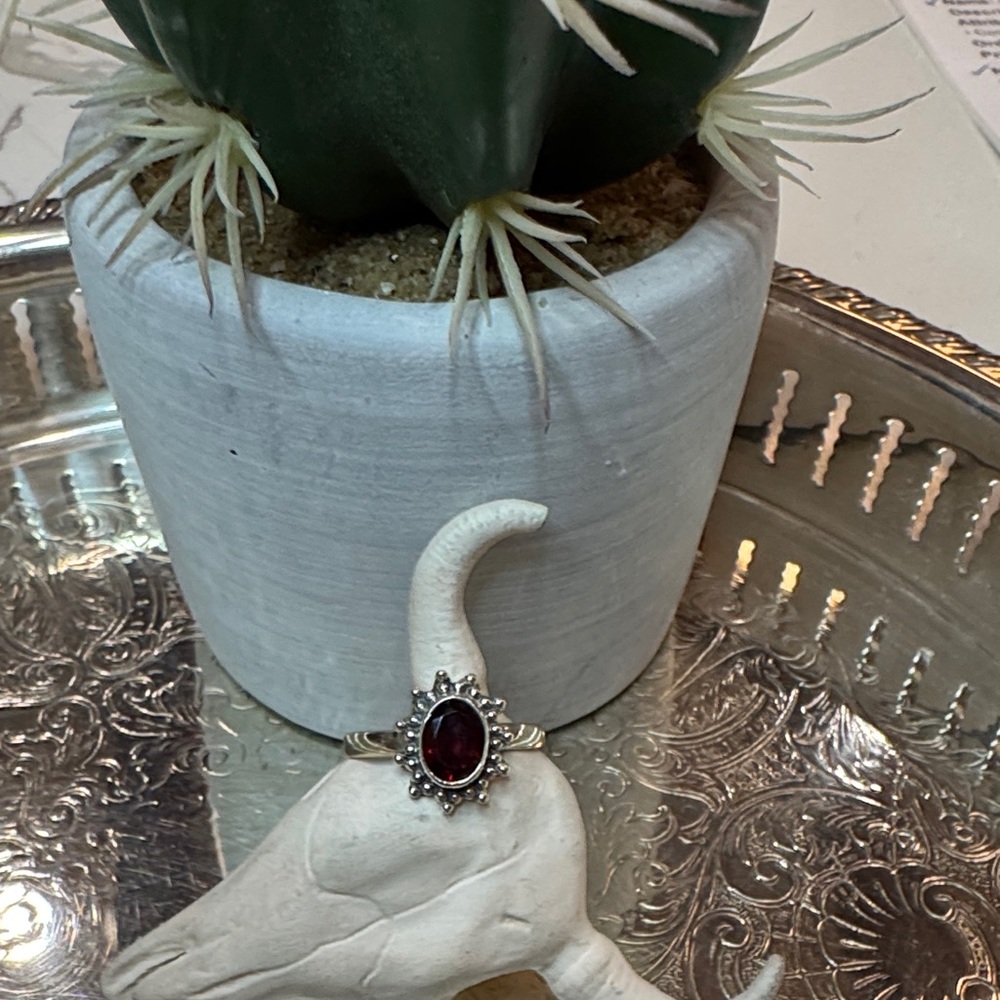 Sterling Silver Ring with Red Garnet Gemstone size 8